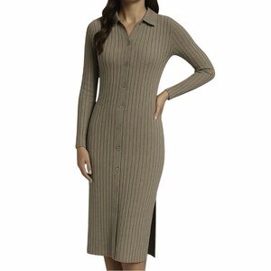 Chaser Women's  collared dress‎ Long Sleeve Button Down tan Size S
